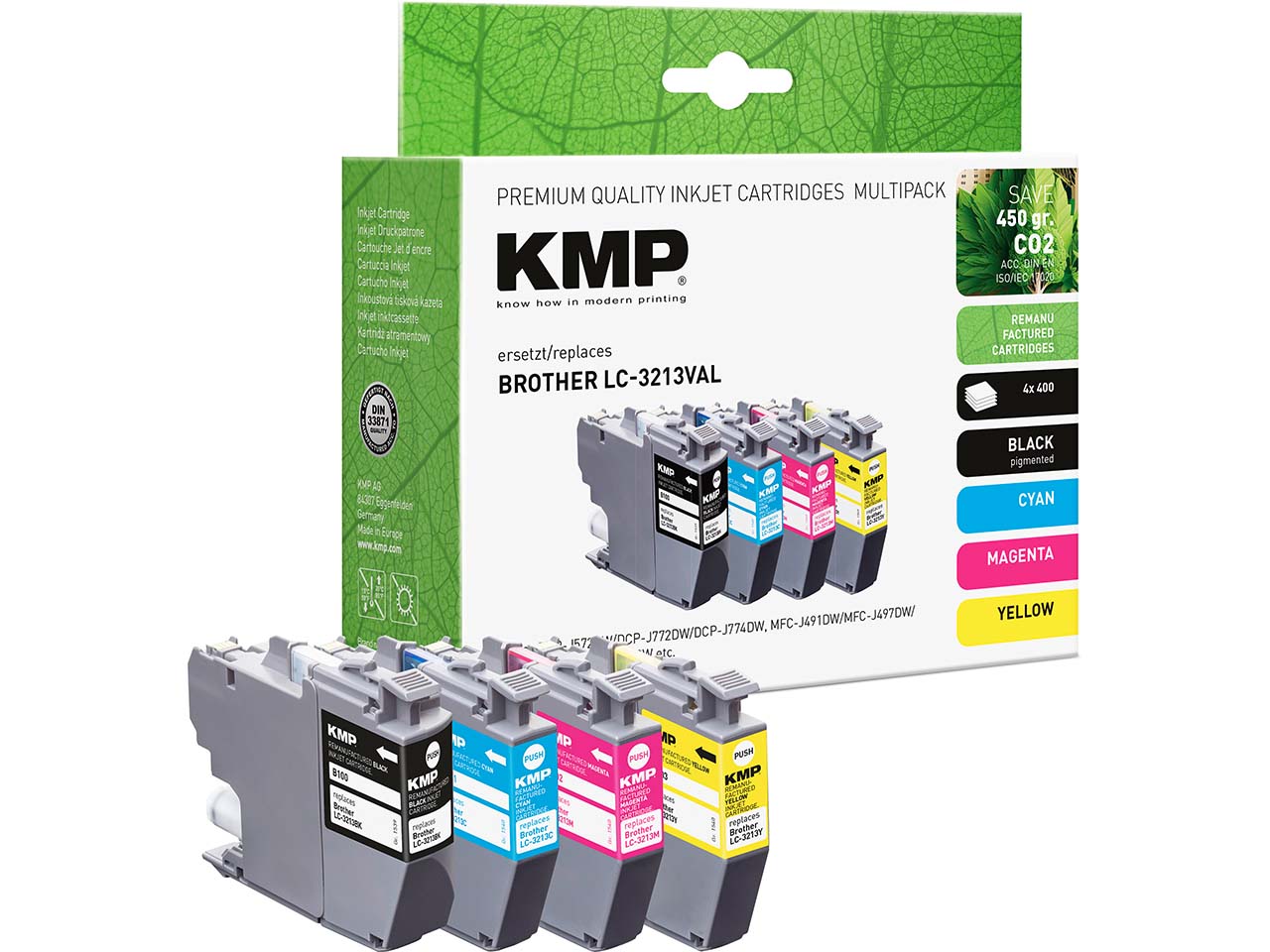 KMP Tintenpatrone ersetzt Brother LC-3213BK/C/M/Y schwarz, cyan, magenta, gelb 4er-Set