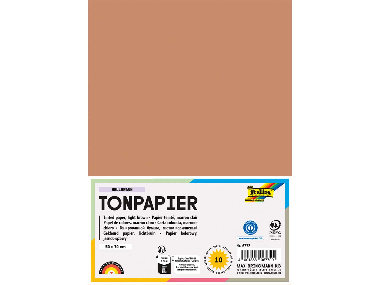 folia Tonpapier, 130 g/m², 50 x 70 cm, 10 Bogen, hellbraun