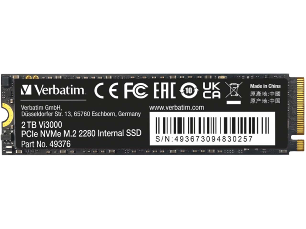 Verbatim Interne SSD-Festplatte "Vi3300 PCIe NWMe M2 SSD" 2 TB