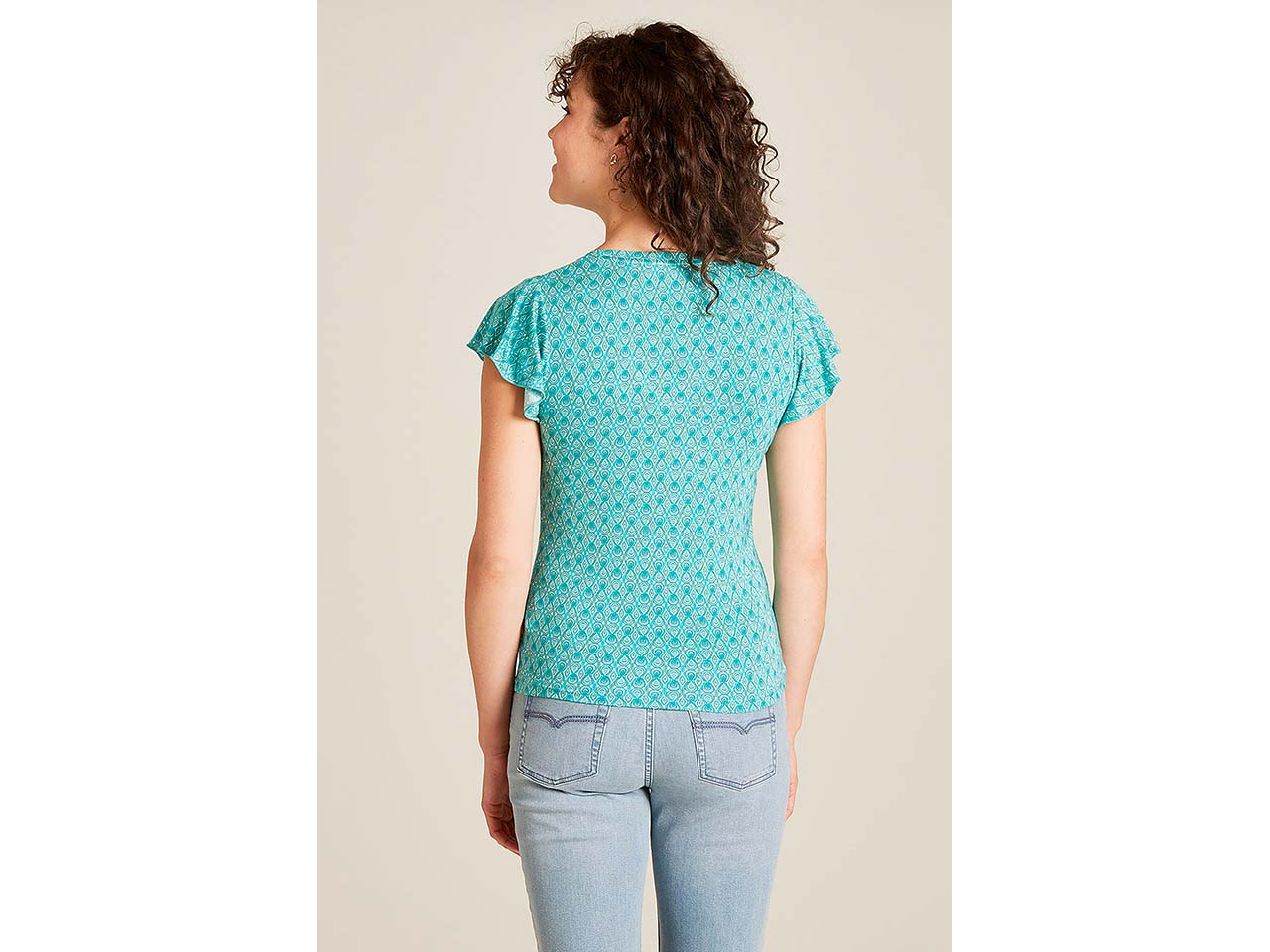 tranquillo Bio-Damen-T-Shirt mit Volant-Ärmel, lagoon, Gr. S