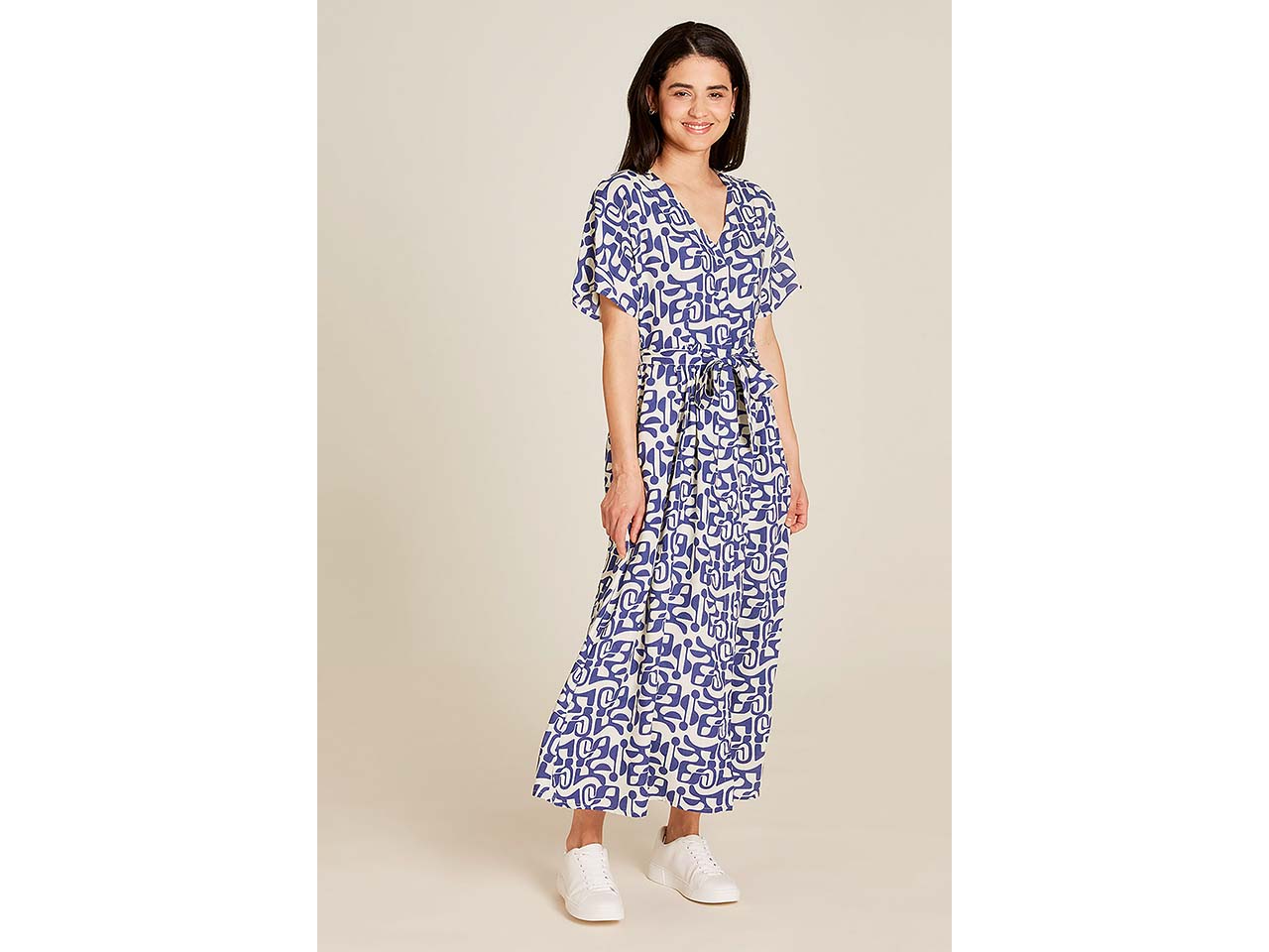 tranquillo Damen-Maxi-Kleid mit Bindegürtel, maze, Gr. 36