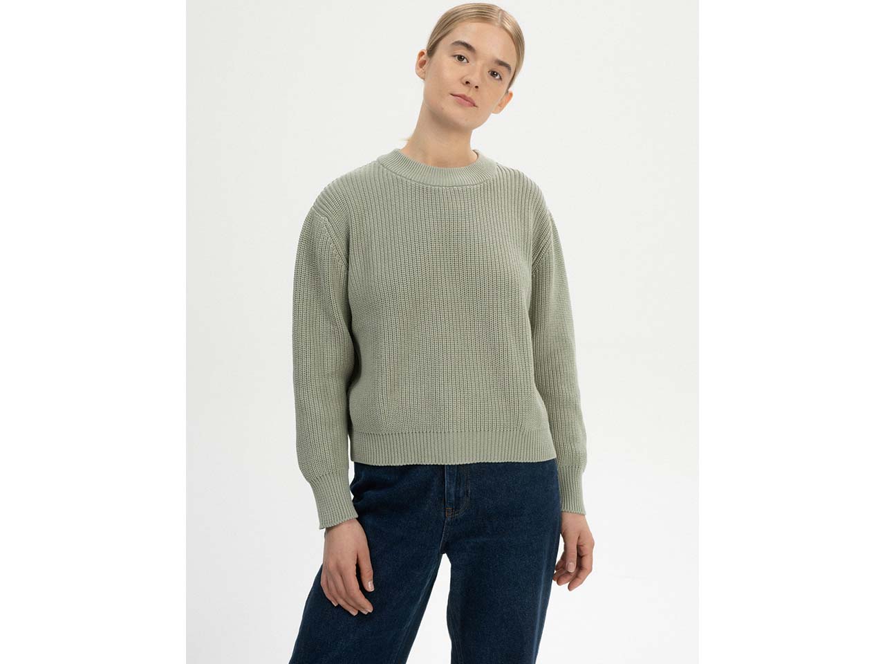 MELA Bio-Damen-Strickpullover 'ADAH' mit Rundhalsausschnitt, green clay, Gr. S