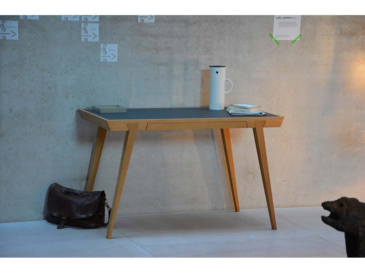 Jan Kurtz Schreibtisch "Desk" mit Schublade B 124 x T 65 x H 74,5 cm, Eiche/Linoleum