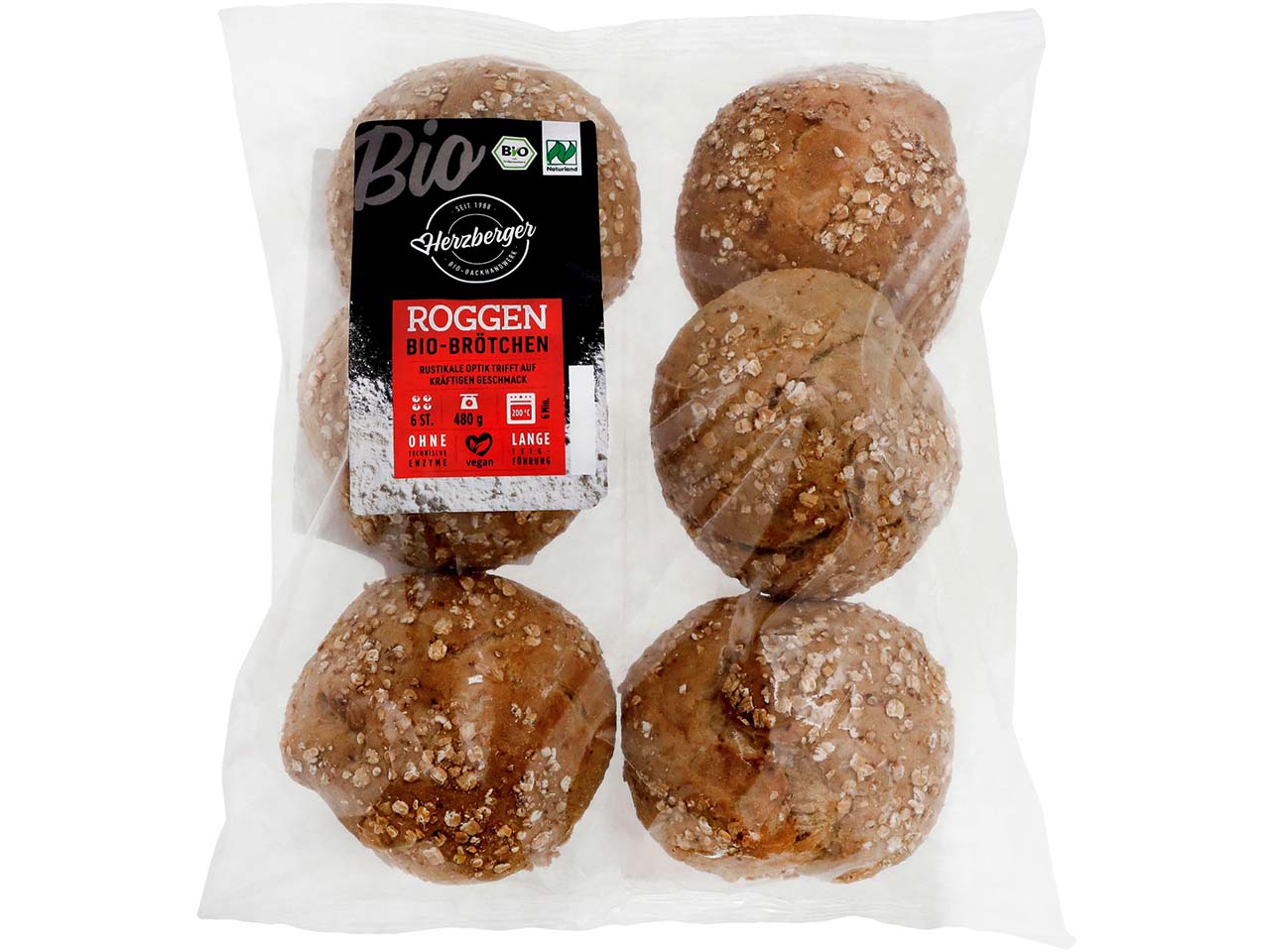 Herzberger Bio-Roggenbrötchen, zum Aufbacken, 6er-Pack, 480 g
