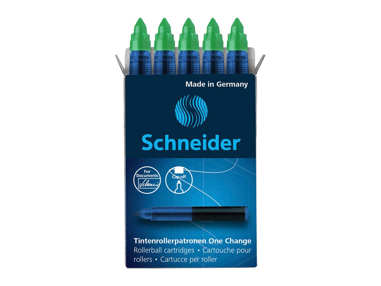 5 Schneider Ersatzpatronen für Tintenroller "One Change" grün