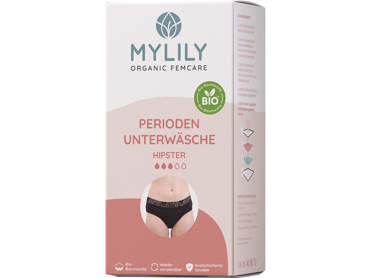 MYLILY Periodenunterwäsche, Hipster, schwarz, Gr. L