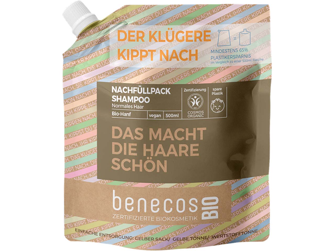 benecos Bio-Shampoo-Nachfüllbeutel 'Normales Haar' mit Bio-Hanf, 500 ml