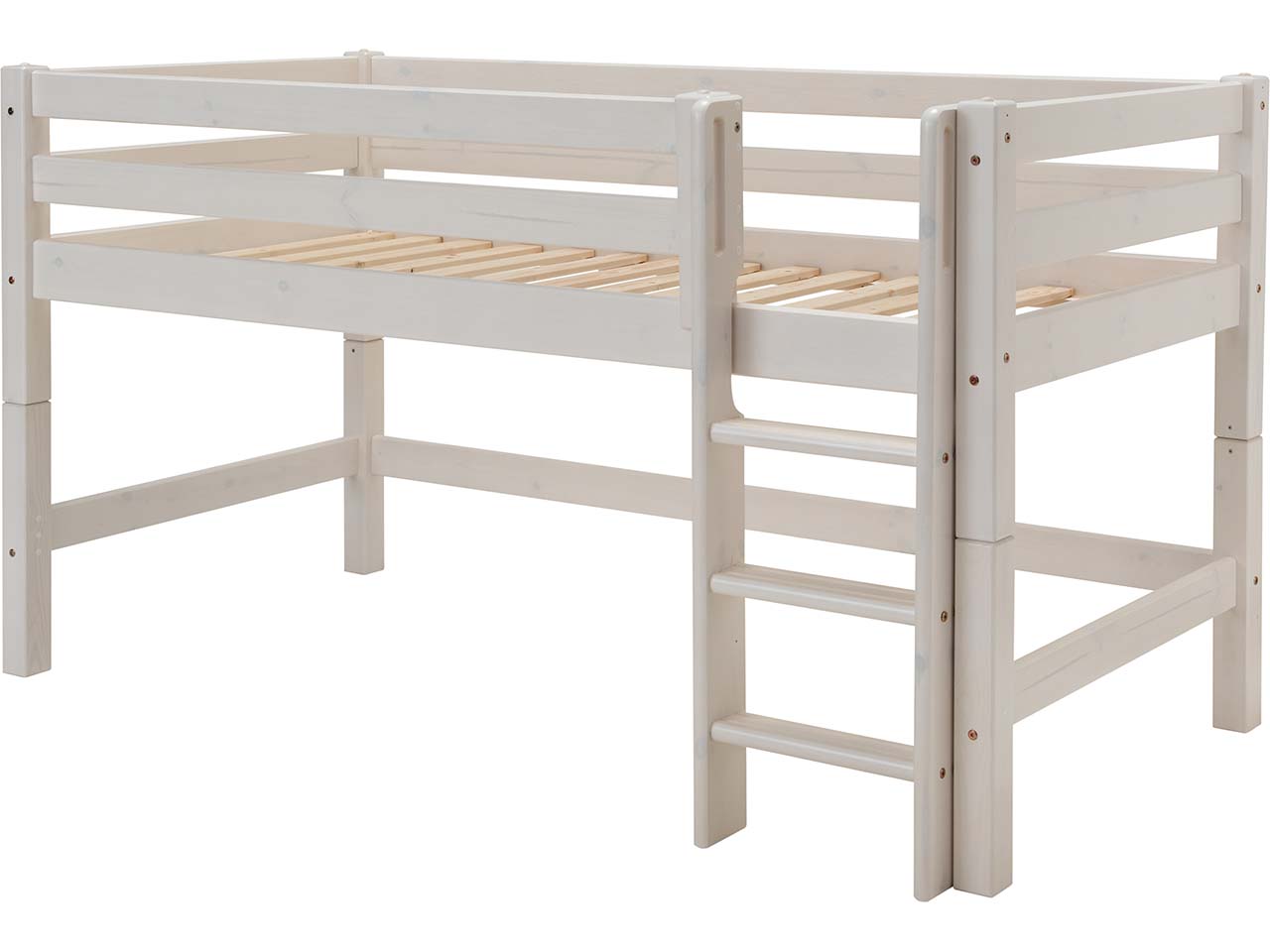 Hochbett "Infanskids" halbhoch, B90xT200xH117 cm, Leiter gerade, Kiefer weiß