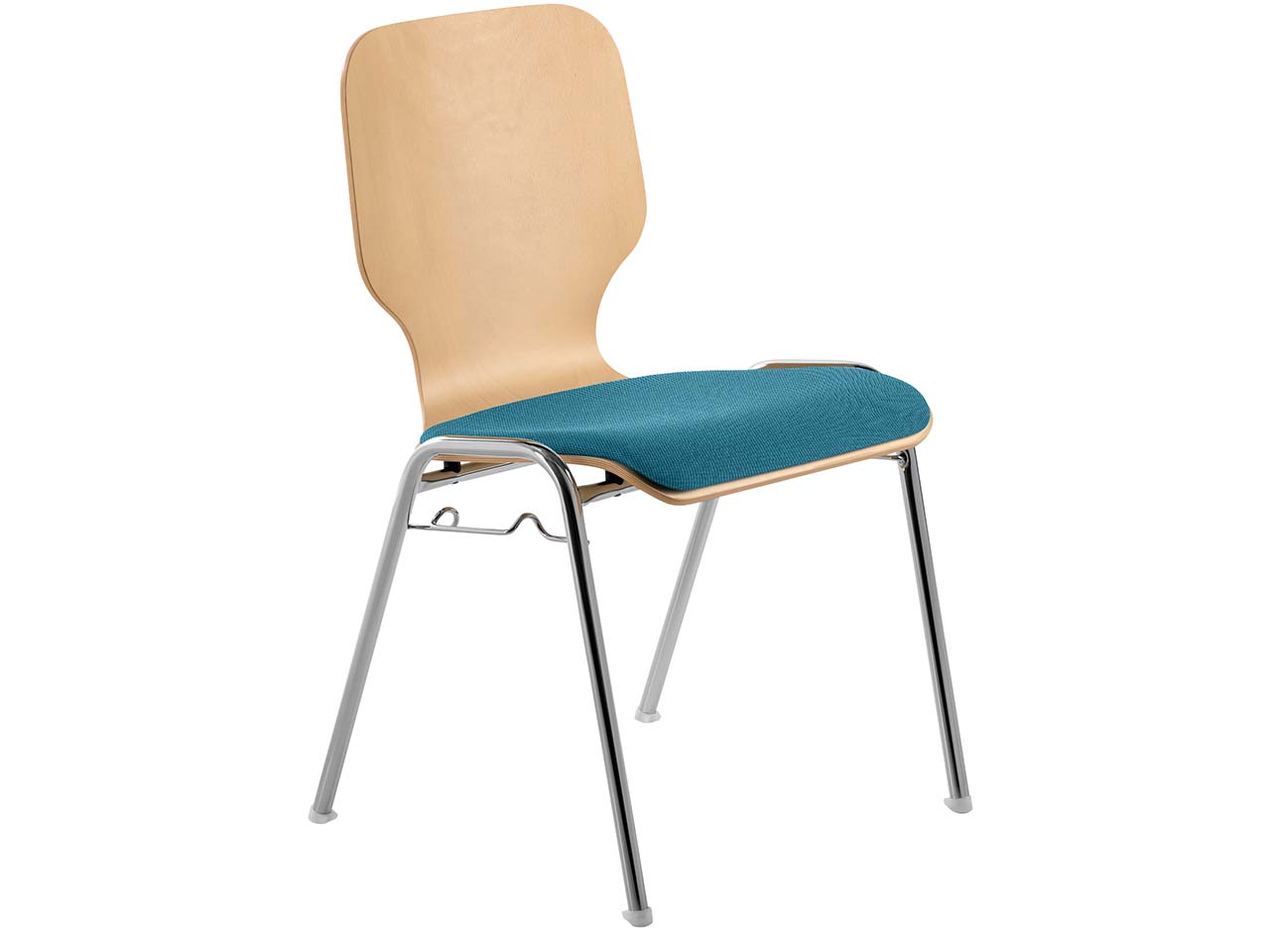 Besucherstuhl "211604" Buche lackiert, Gestell verchromt, Sitzpolster türkis
