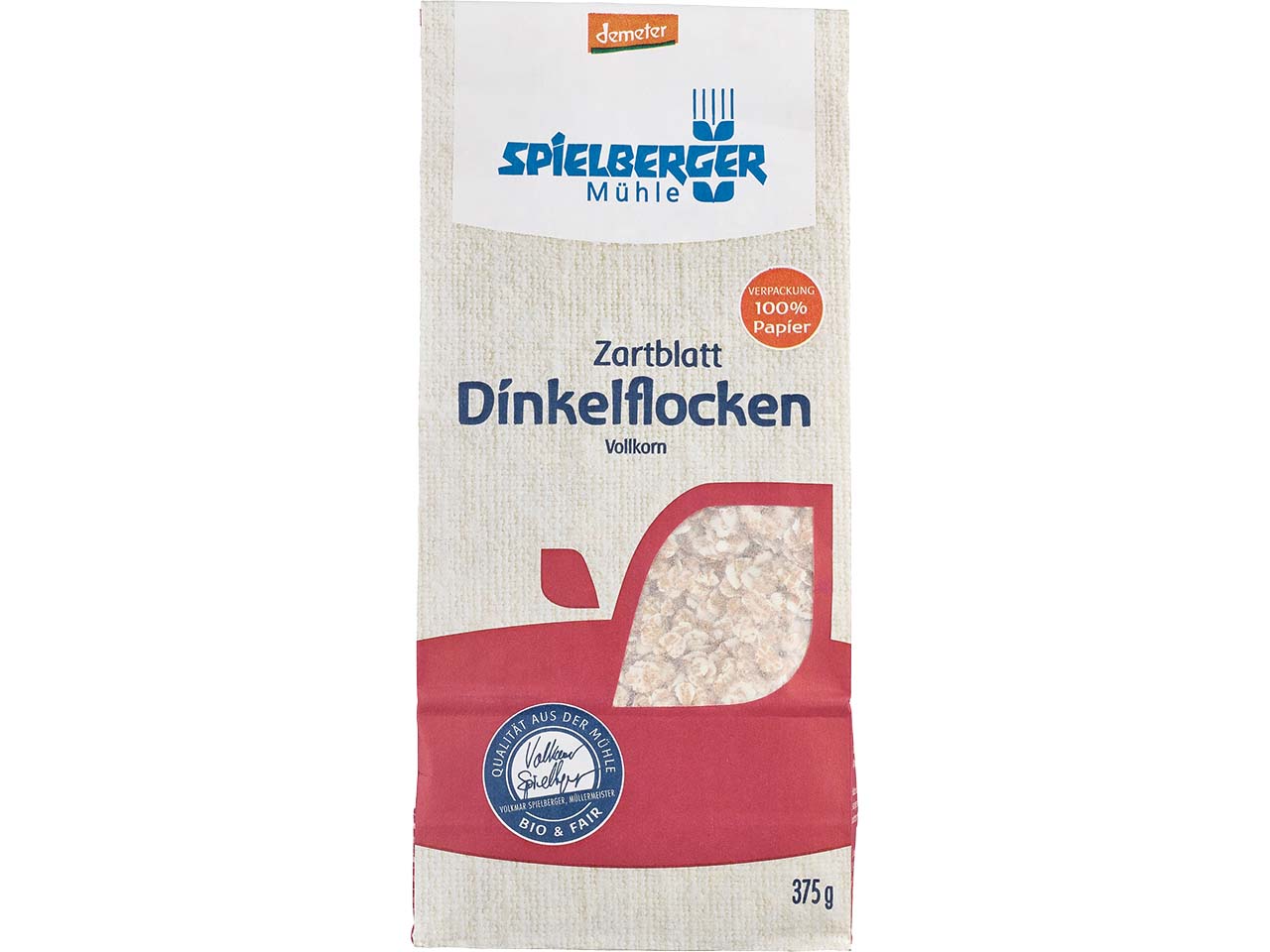 Spielberger Mühle Bio-Dinkelflocken, Vollkorn, Zartblatt, 375 g