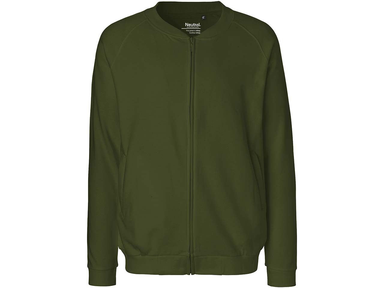 Neutral Bio-Unisex-Jacke mit Seitentaschen, military, Gr. XL