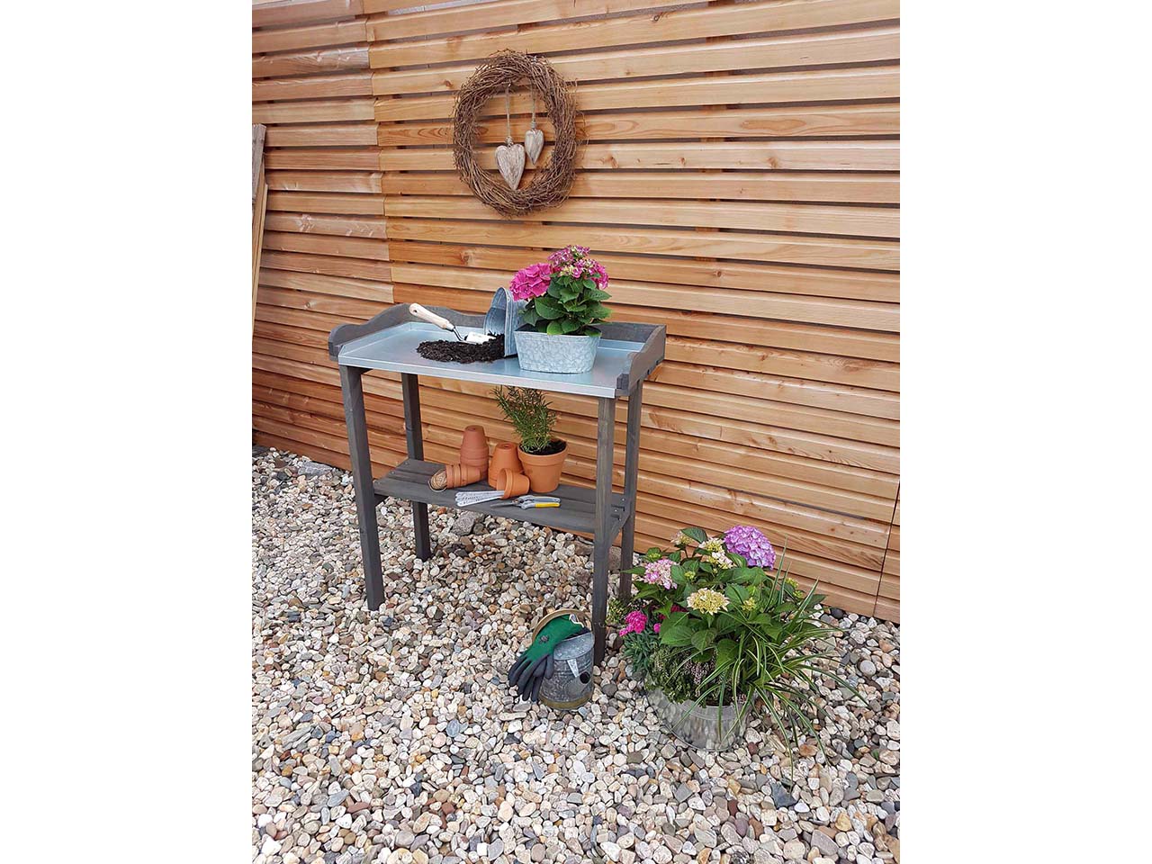 Pflanztisch mit verzinkter Arbeitsfläche, grau