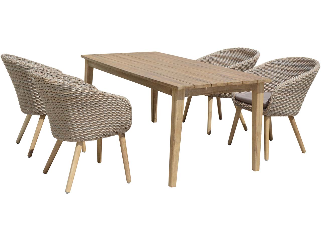 Gartenmöbel-Set "VISALIA" 5-tlg. 1 Tisch Akazie, 4 Sessel Kunststoffgeflecht grau