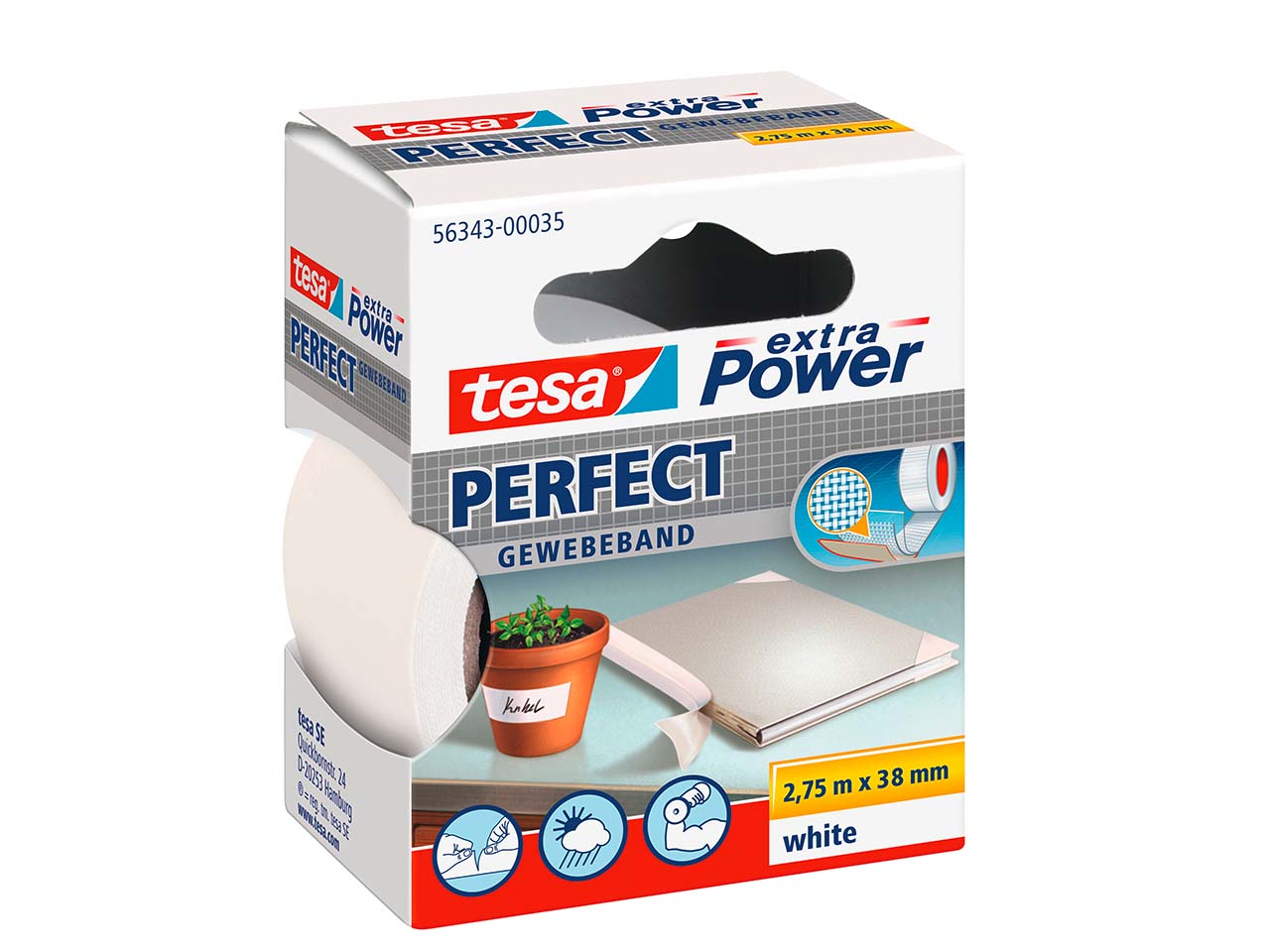 Tesa Gewebeband 2,75m x 38mm weiß
