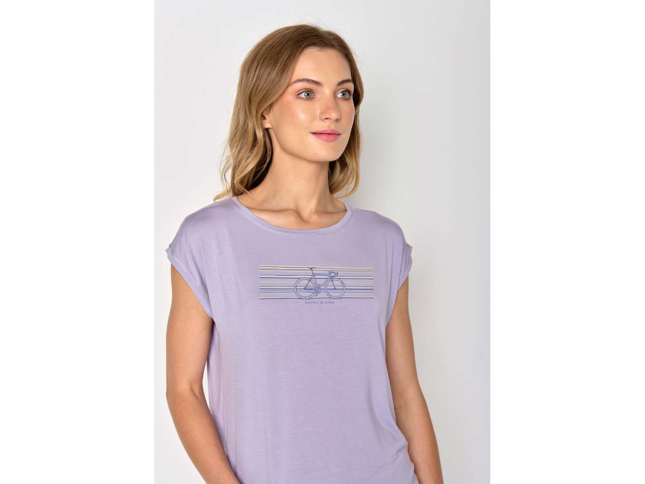 GREENBOMB Bio-Damen-T-Shirt "Bike Ribbon" mit angeschnittenen Ärmeln, lilac, Gr. S