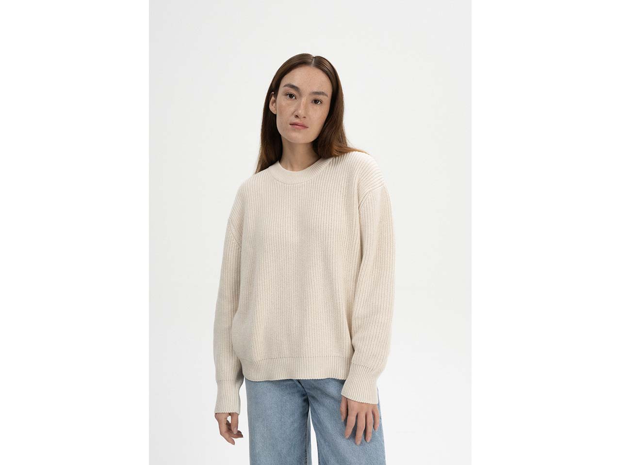 MELA Bio-Damen-Strickpullover "ADAH" mit Rundhalsausschnitt, cream melange, Gr. S