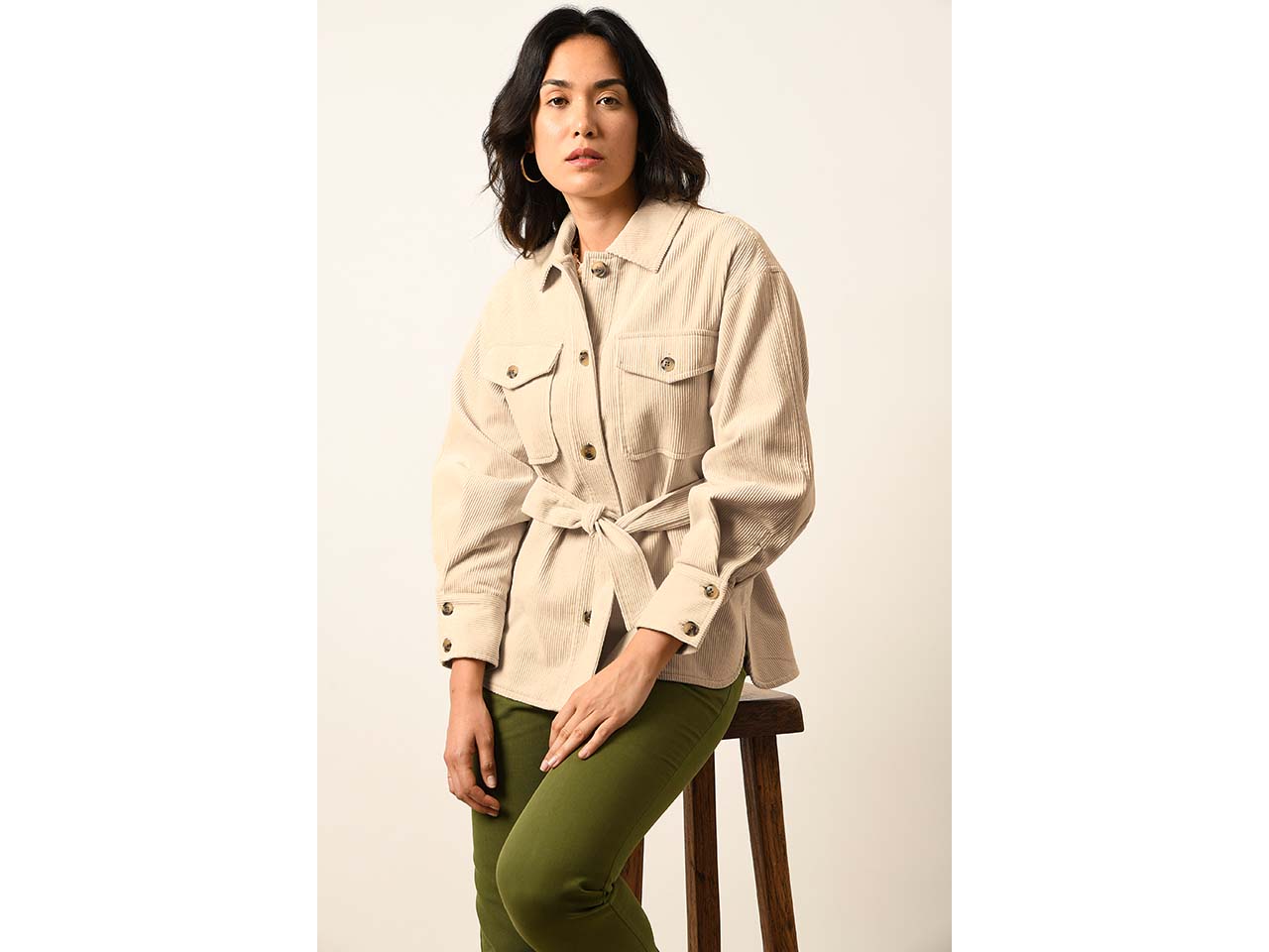 EKYOG Bio-Damen-Hemdjacke "RANDAN" mit Taillengürtel, vanille, Gr. L