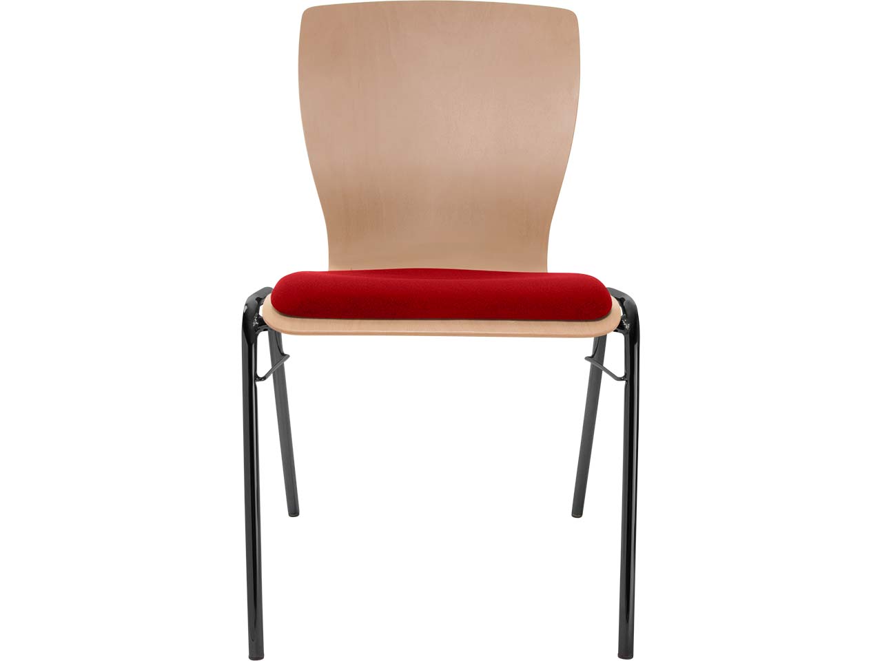 Besucherstuhl "A29" Buche, Gestell schwarz, Steg, Sitzpolster rot