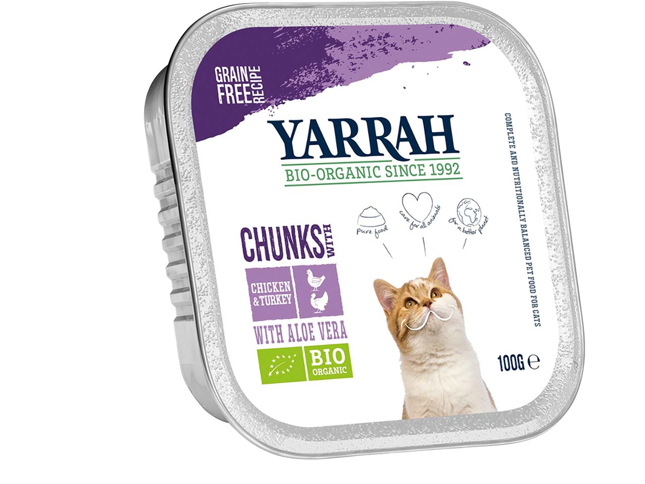 YARRAH Bio-Katzen-Nassfutter, Huhn mit Truthahn, 100 g