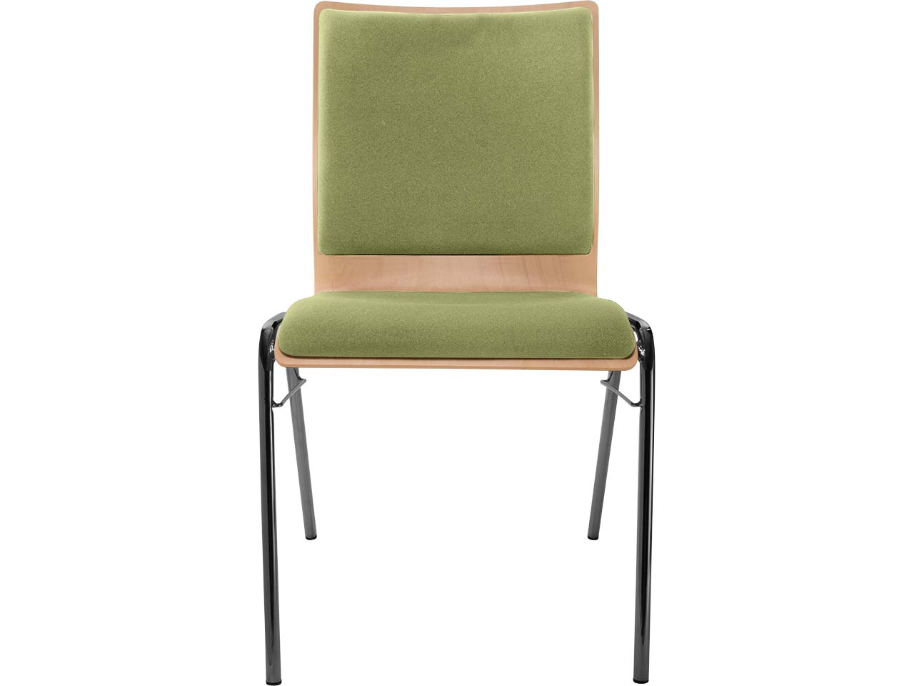 Besucherstuhl "A45" Buche lackiert, Gestell schwarz, Steg, Sitz- und Rückenpolster hellgrü