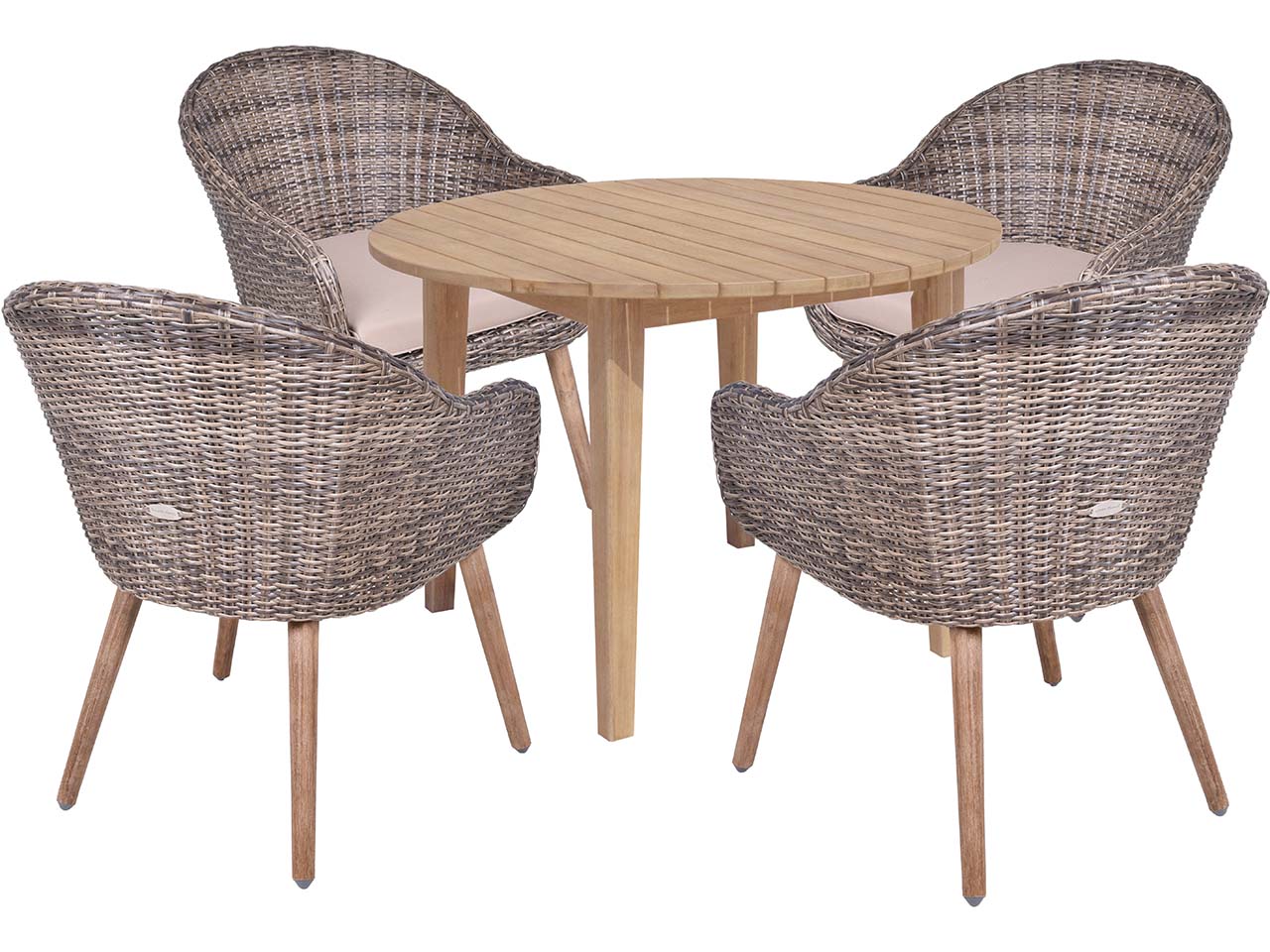 Gartenmöbel-Set "PUEBLO/ARVADA" 5-tlg. 1 Tisch Akazie, 4 Sessel Auflage taupe, KG dbraun