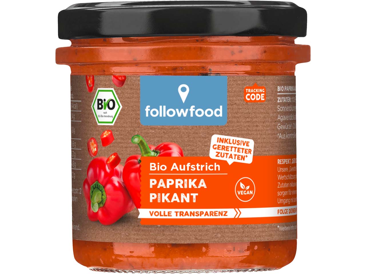 followfood Bio-Aufstrich Paprika, pikant, 135 g