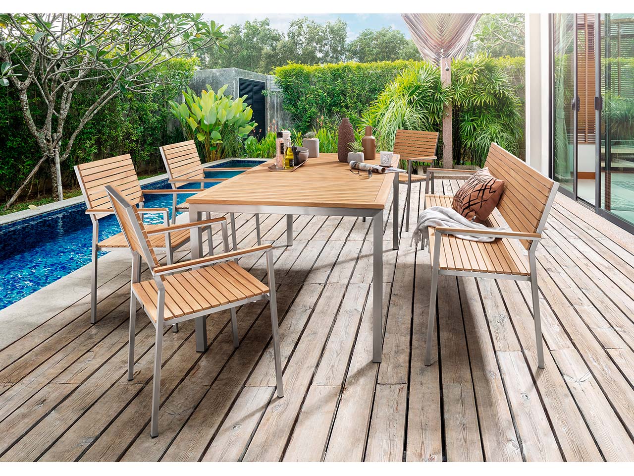 Garden Pleasure Gartenmöbel-Set "Luice", 6-teilig, 4 Sessel,1 Bank,1 Tisch, FSC zert.