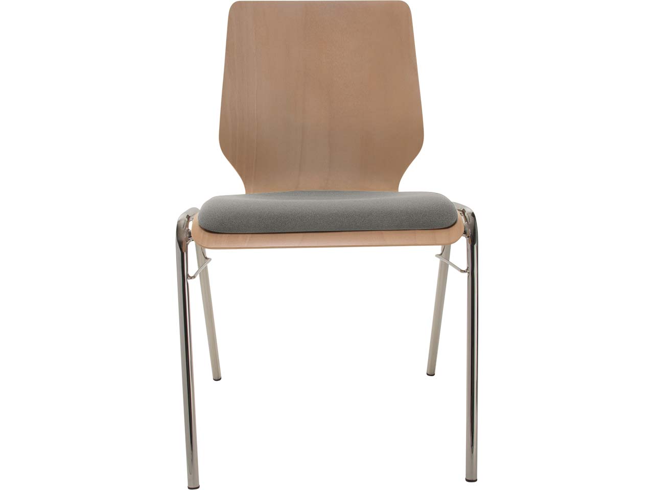Besucherstuhl "A2" Buche, Gestell verchromt, Steg, Sitzpolster grau