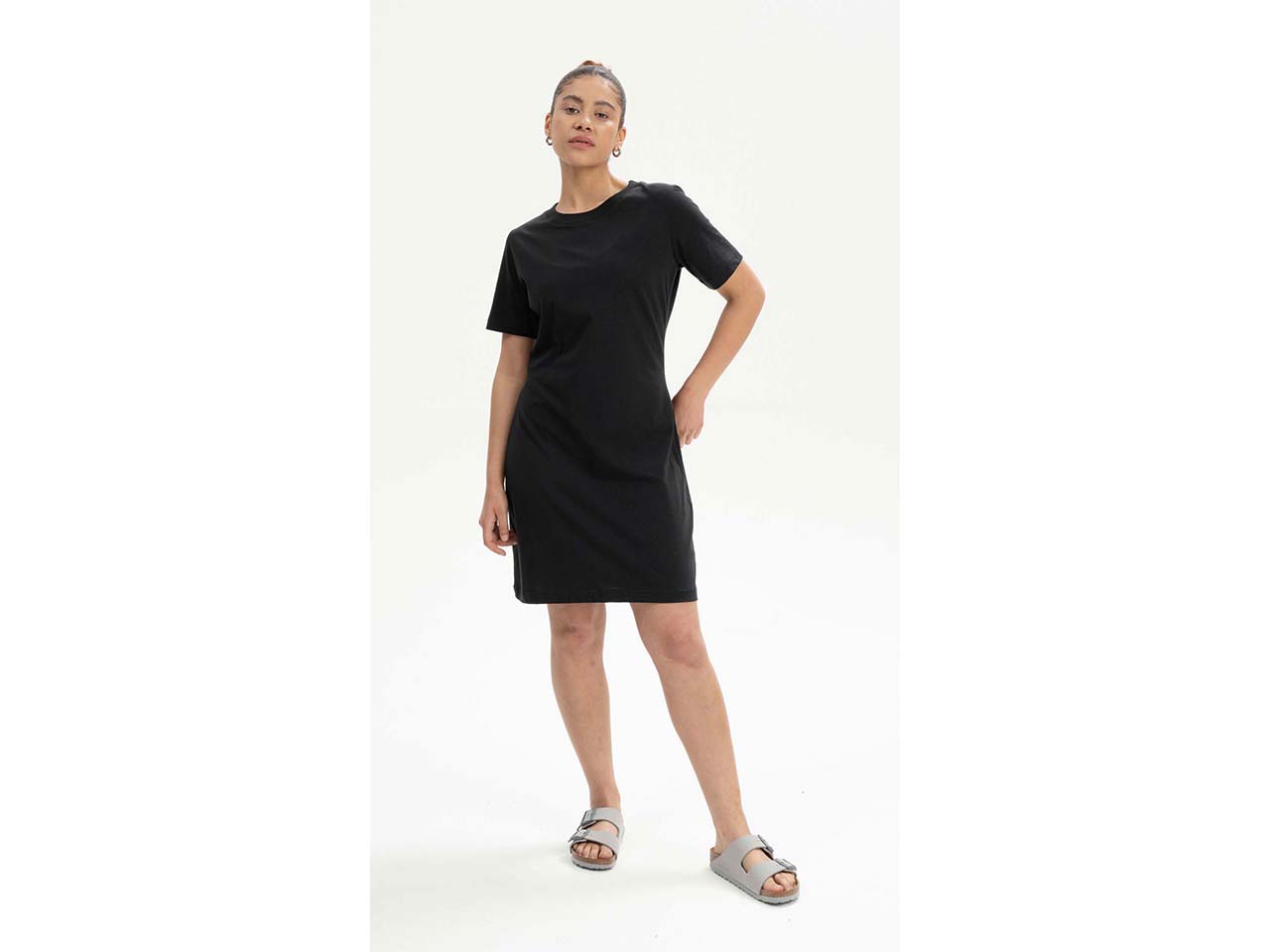MELA Bio-Damen-Mini-T-Shirt-Kleid 'DARSHA' mit Rundhalsausschnitt, schwarz, Gr. S
