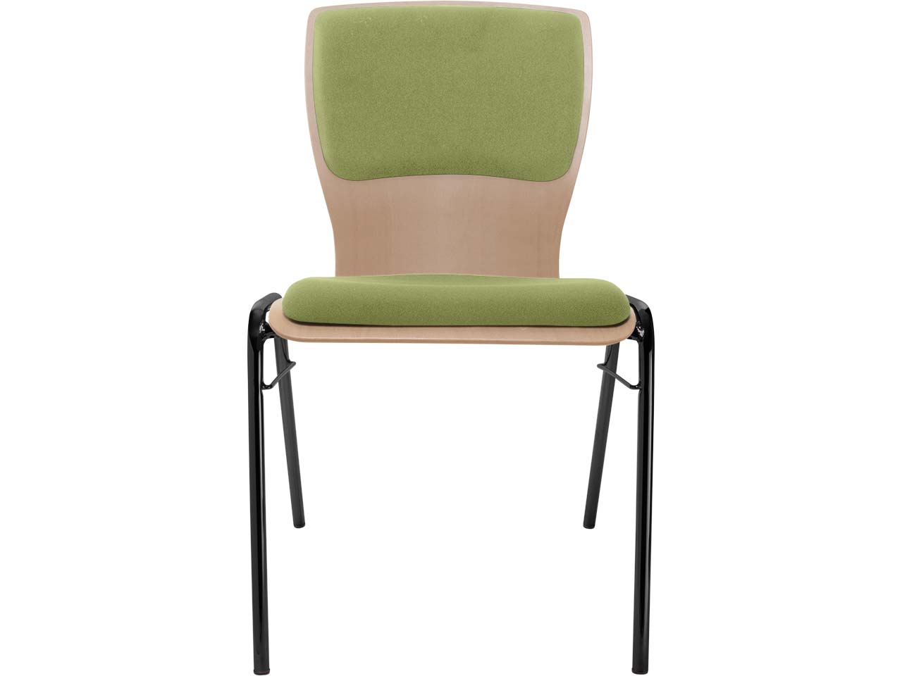 Besucherstuhl "A29" Buche lackiert, Gestell schwarz, Steg, Sitz- und Rückenpolster hellgrü