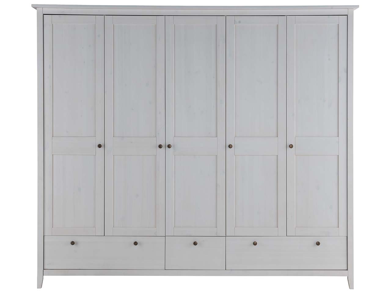 Kleiderschrank "Solvita" 5-türig, 2 große, 1 kleine Schublade, Kiefer weiß