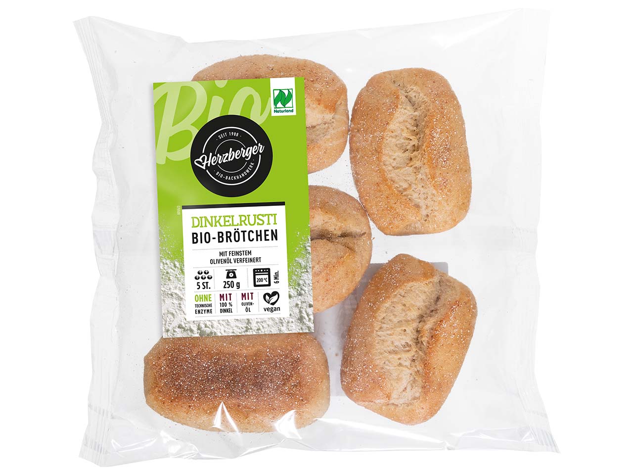 Herzberger Bio-Dinkelbrötchen 'Dinkelrusti' zum Aufbacken, 5er-Pack, 250 g