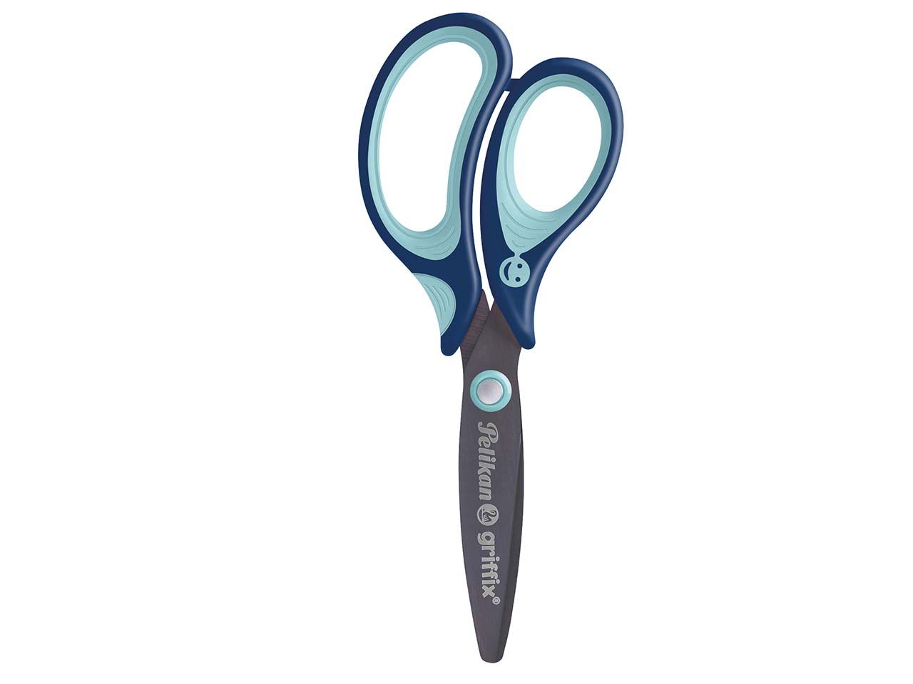 Pelikan Ergonomische Schulschere "griffix" für Linkshänder*innen, rund, blau, 14 cm
