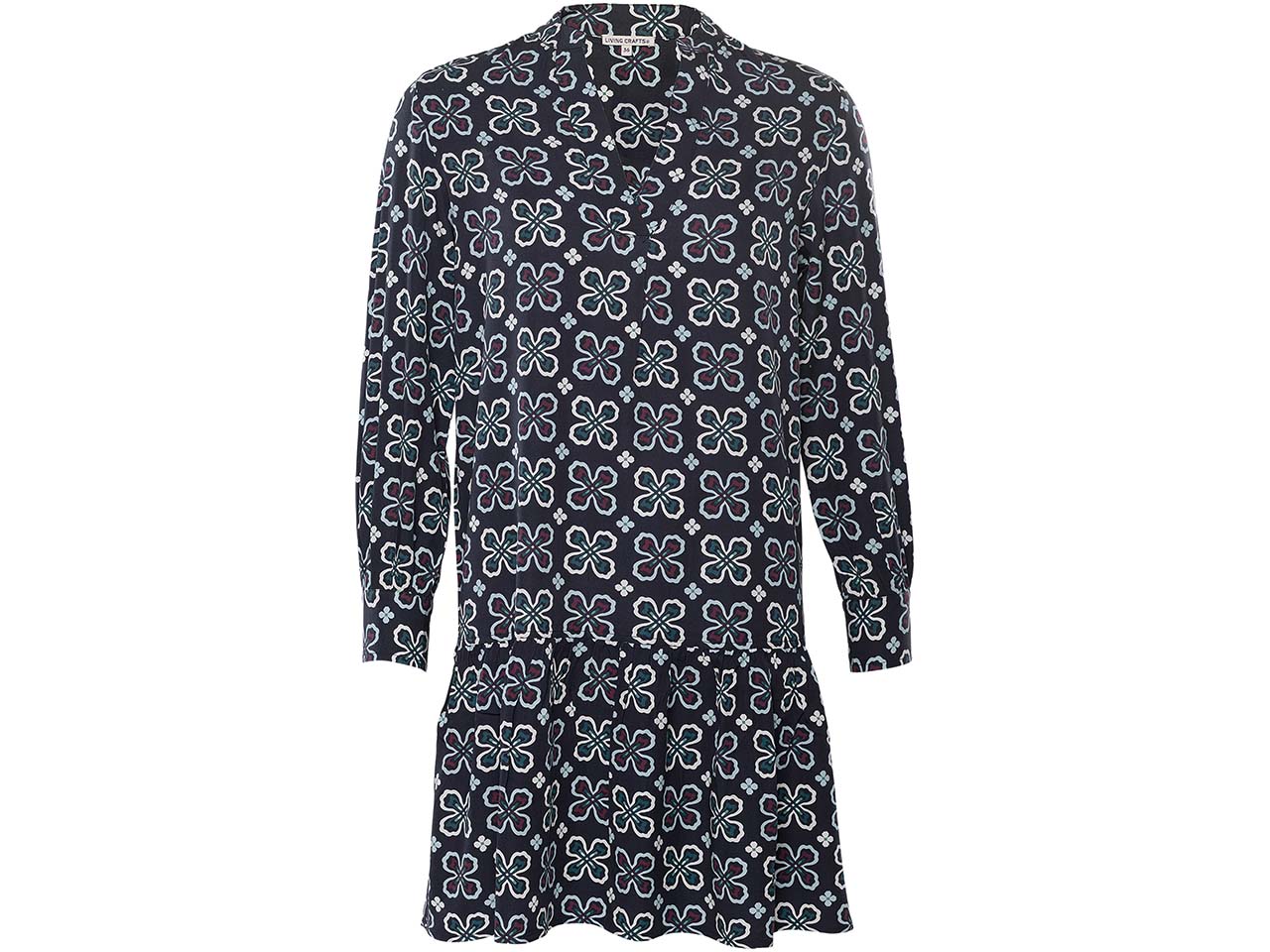 Living Crafts Bio-Damen-Midi-Kleid "SOLENNE" langarm, oyster print, Gr. 40