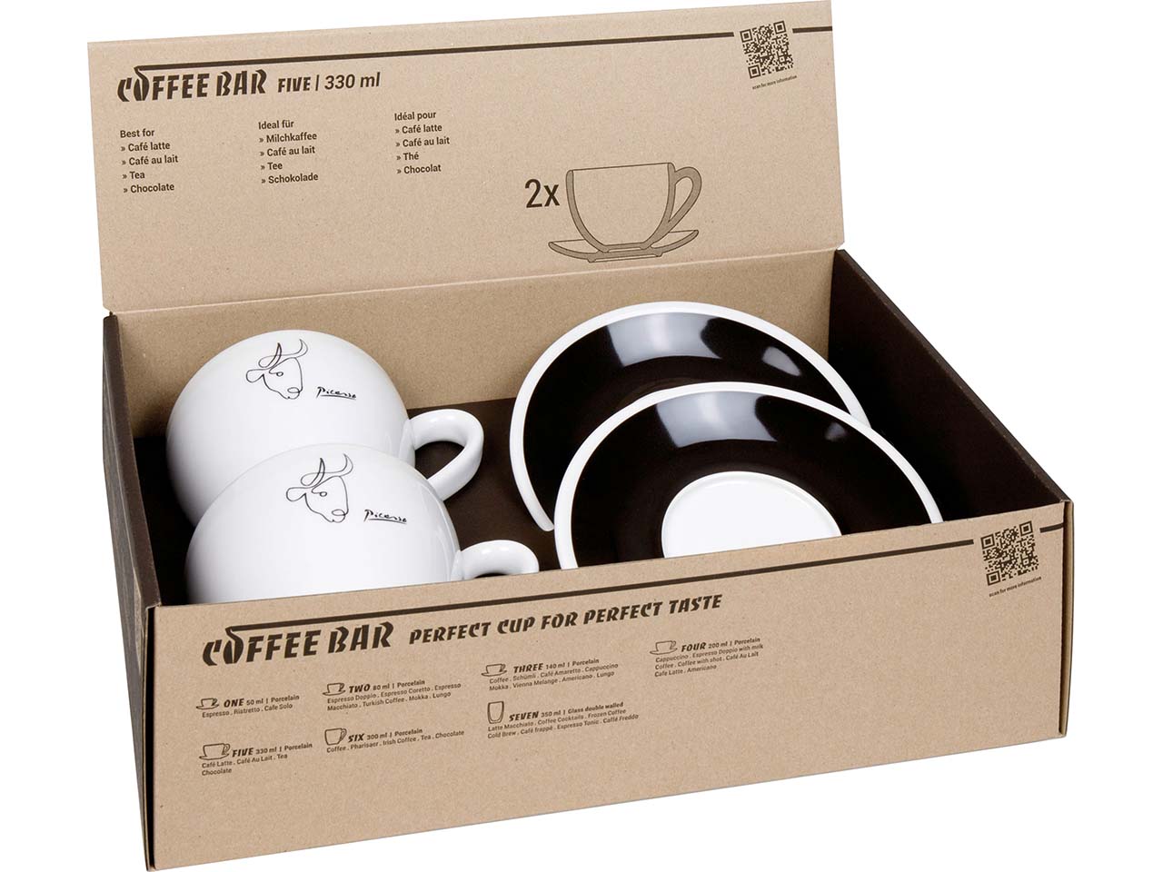 Könitz Milchkaffeetassen 2er-Pack "CB FIVE Picasso Le Taureau" mit Untert., Vol.: 330 ml