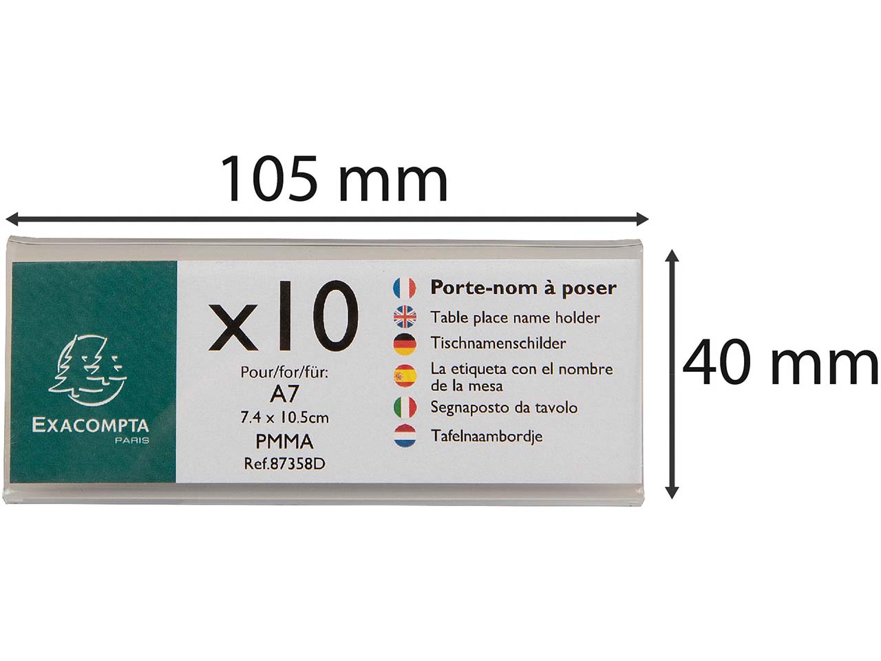 10er Pack Exacompta Tischnamensschilder "Exacryl" horizontal, aus PMMA, DIN A7 quer 10er Pack Exacompta Tischnamensschilder "Exacryl" horizontal, aus PMMA, DIN A7 quer