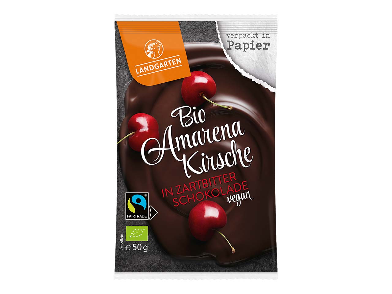 Landgarten Bio-Amarenakirschen in Zartbitter-Schokolade, 50 g