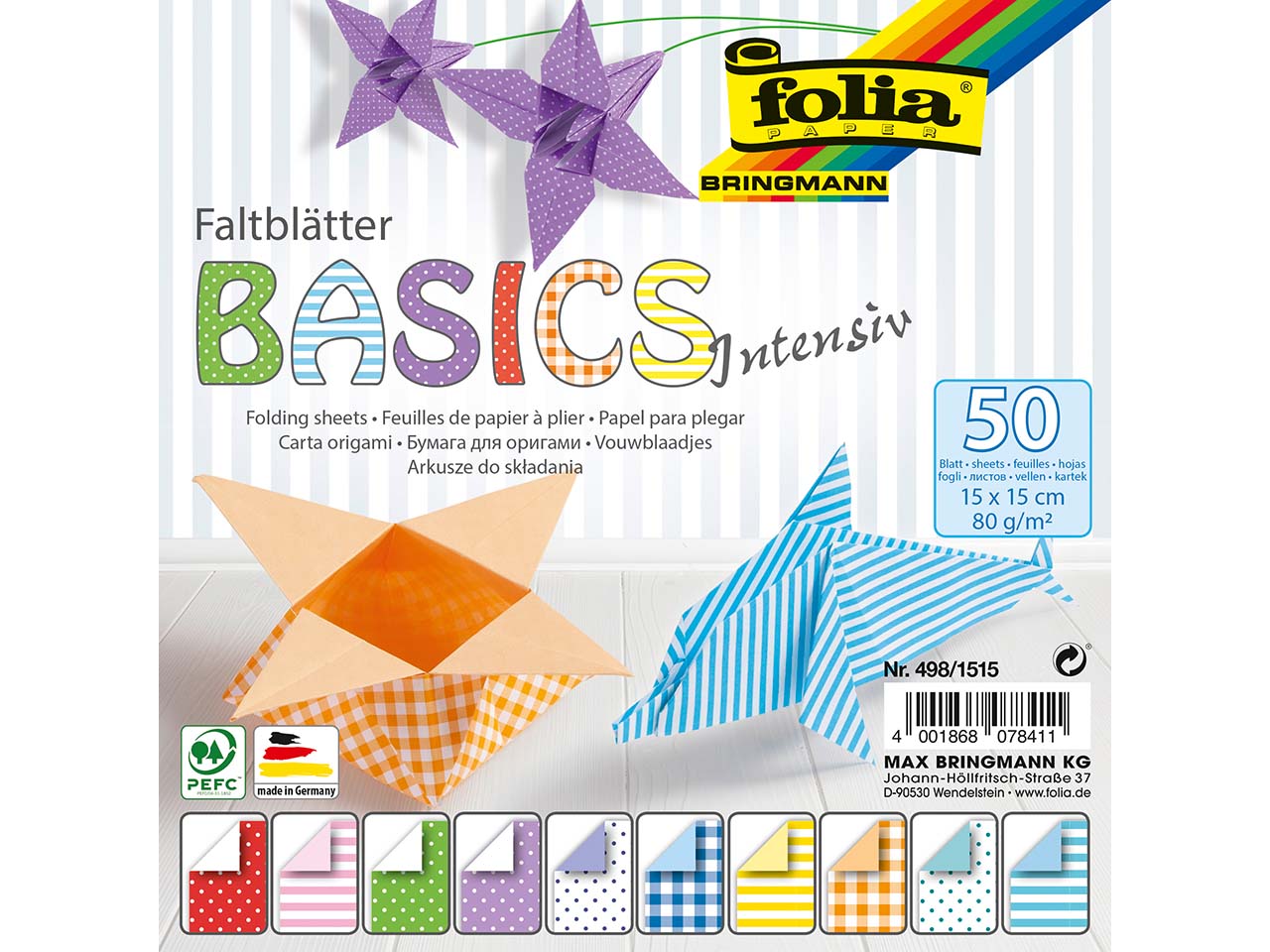 folia Faltblätter "Basics Intensiv" 80g/m², 15x15cm