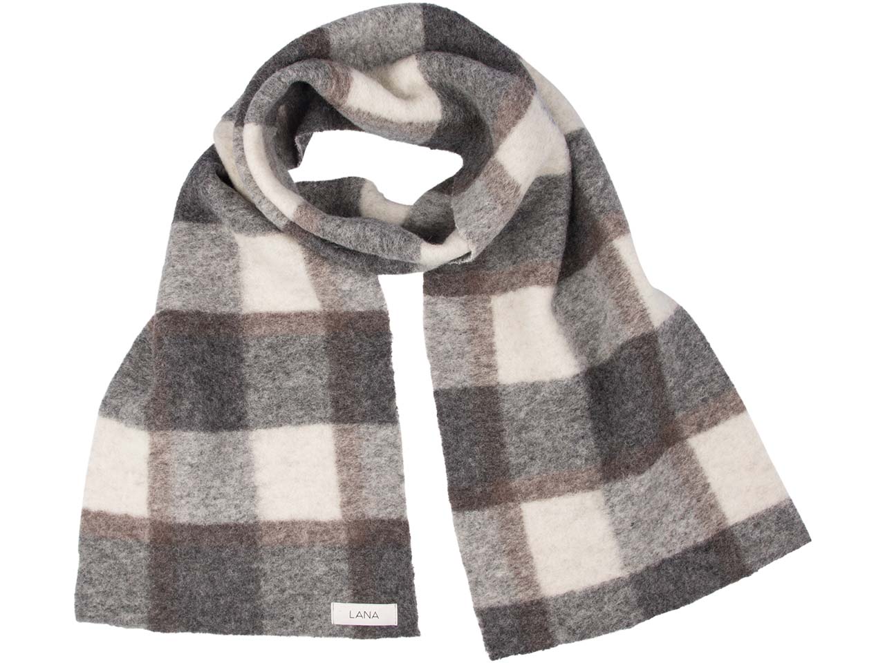 LANA Damen-Schal "Irena" aus Schurwolle, karo anthrazit-ecru