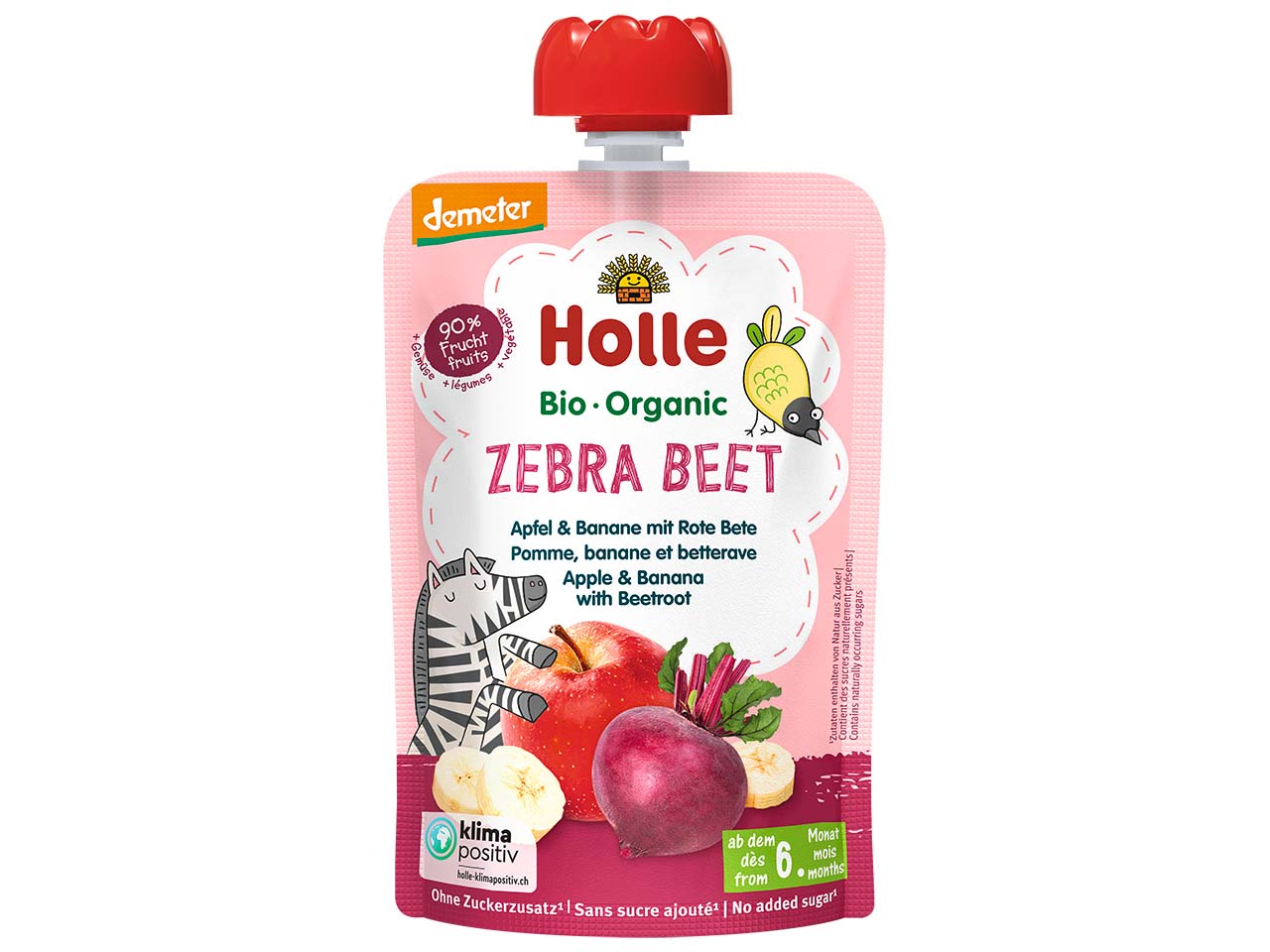 Holle Quetschie Bio-Fruchtmus "Apfel, Banane, Rote Bete", Zebra Beet, ab 6. Monat, 100 g