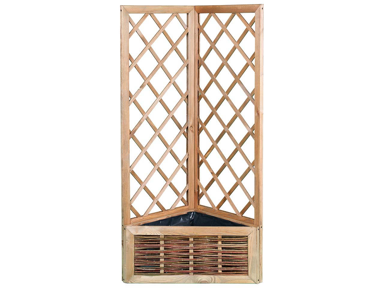 Pflanzkasten aus Kiefer und Weide, mit Folie und Rankgitter B 50 x T 50 x H 30/140 cm