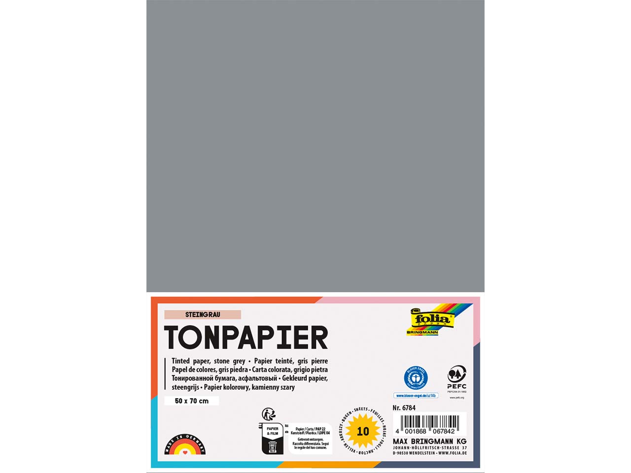 folia Tonpapier, 130 g/m², 50 x 70 cm, 10 Bogen, steingrau