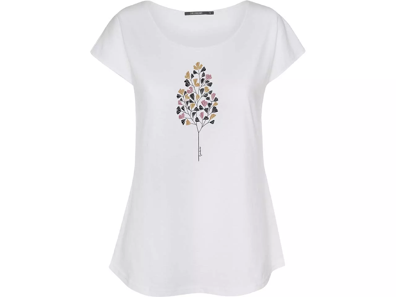 GREENBOMB Bio-Damen-T-Shirt "Fall Leaves" mit Rundhalsausschnitt, white, Gr. XS