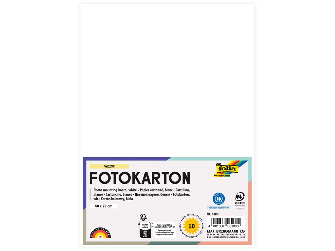 folia Fotokarton, 300 g/m², 50 x 70 cm, 10 Bogen, weiß