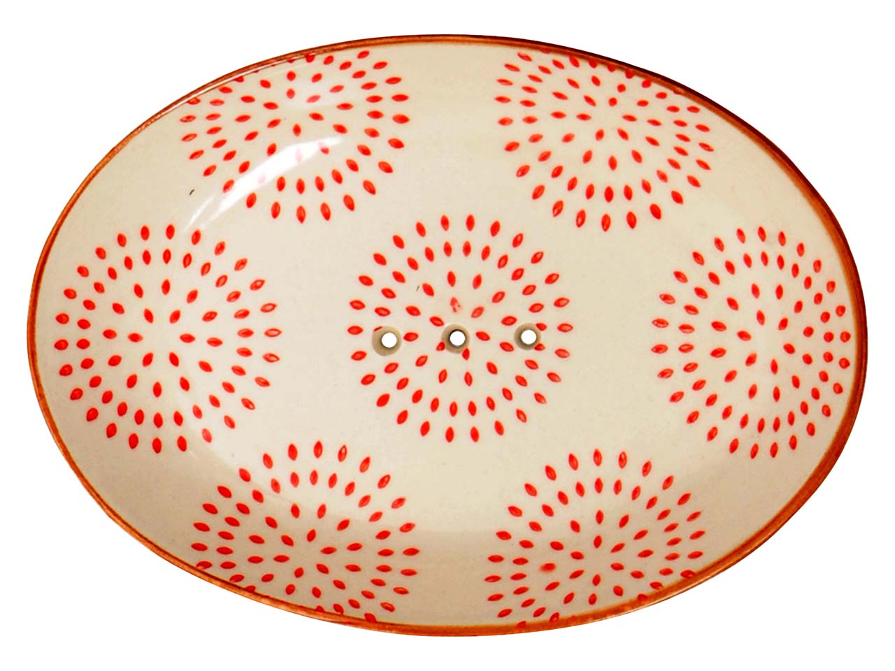 tranquillo Seifenschale "RETRO" cream-red aus Steinzeug, oval