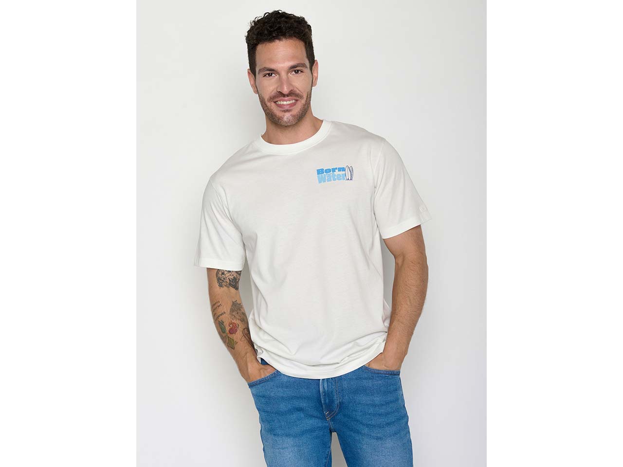 GREENBOMB Bio-Herren-T-Shirt "Dog Surf" locker geschnitten, moonstone, Gr. L