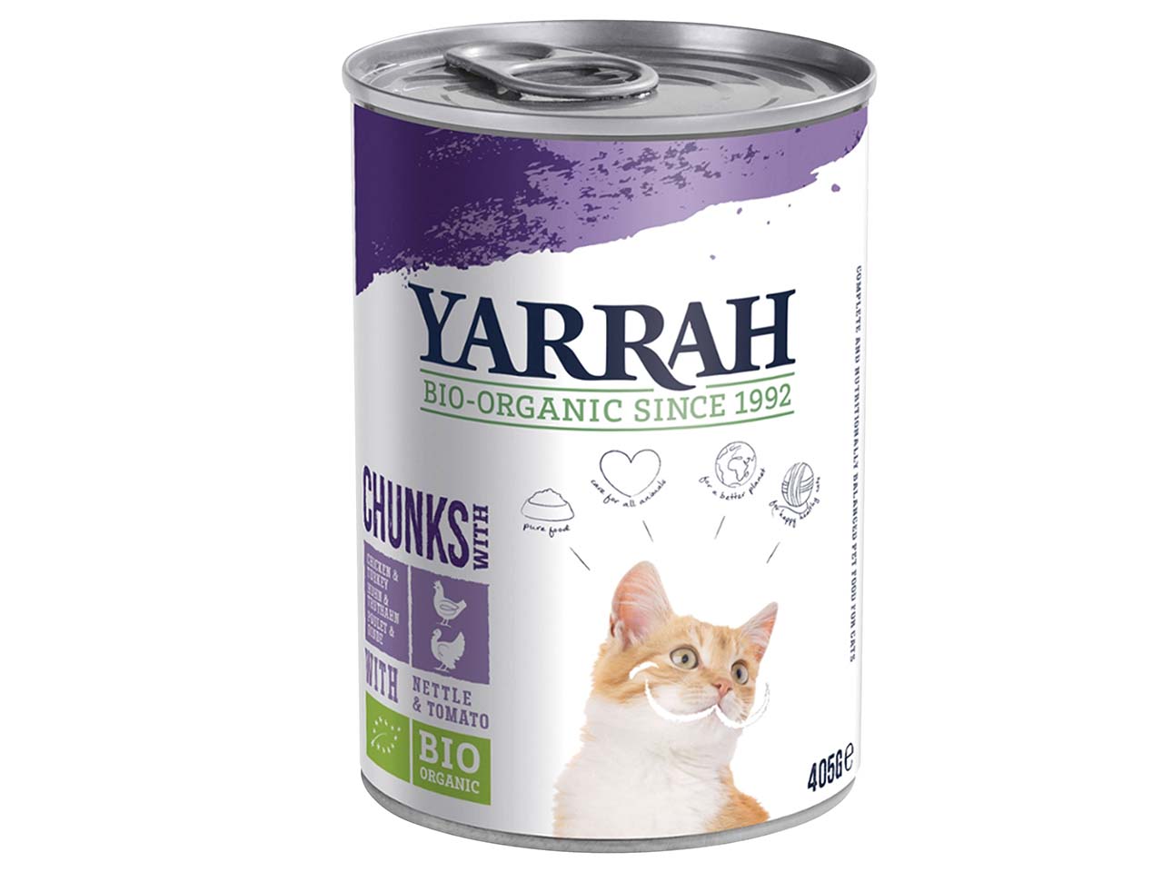 YARRAH Bio-Katzen-Nassfutter, Huhn mit Truthahn, 405 g