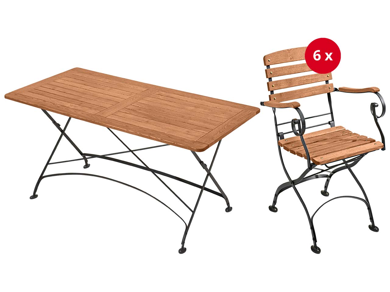 Gartenmöbel-Set 'Maja', 7-teilig, Tisch 160 x 80 cm, 6 Gartensessel