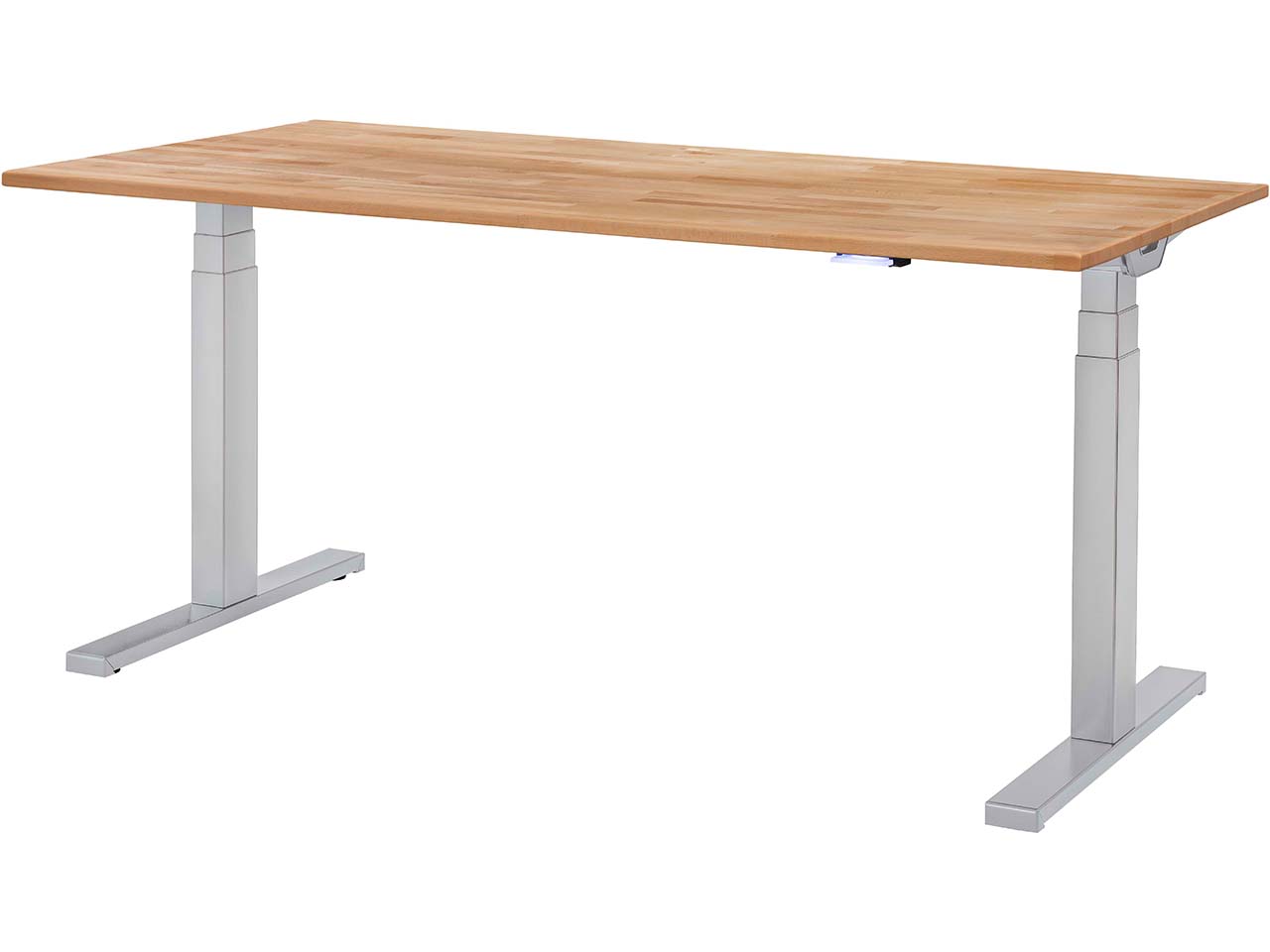 memo Höhenverstellbarer Schreibtisch "Sit-Up 3.0" silber, Buche massiv, 130 x 70 cm