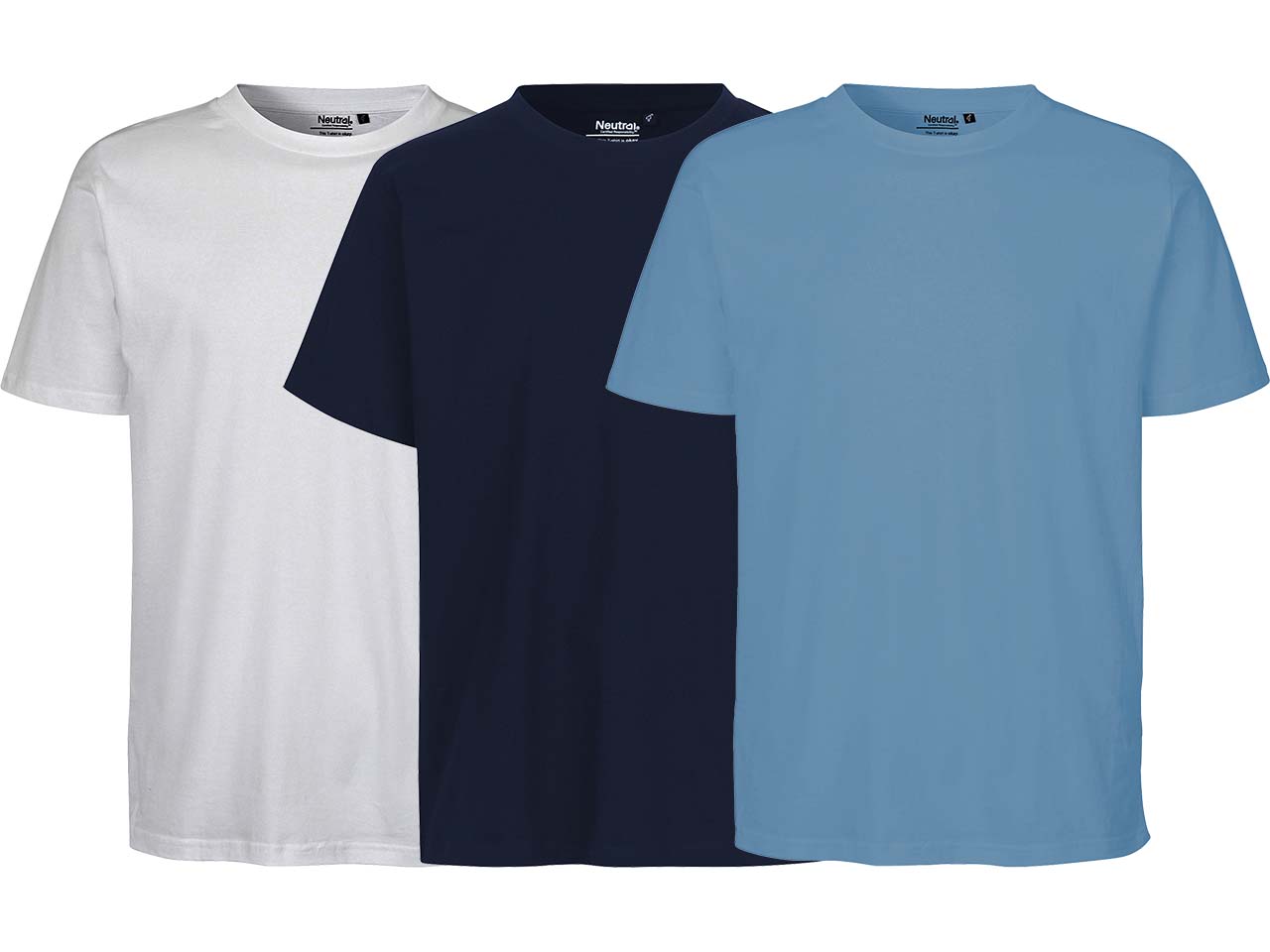 Neutral 3er-Set Bio-Unisex-T-Shirt, verschiedenfarbig, weiß/navy/dusty indigo, Gr. XS